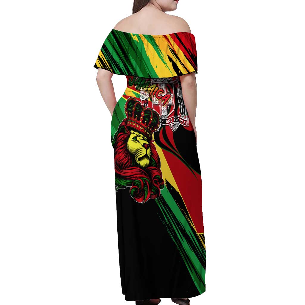 Jamaica Lion Off Shoulder Maxi Dress Coat Of Arms Rastafarianism