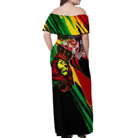 Jamaica Lion Off Shoulder Maxi Dress Coat Of Arms Rastafarianism