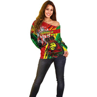 Jamaica Lion Off Shoulder Sweater Coat Of Arms Rastafarianism