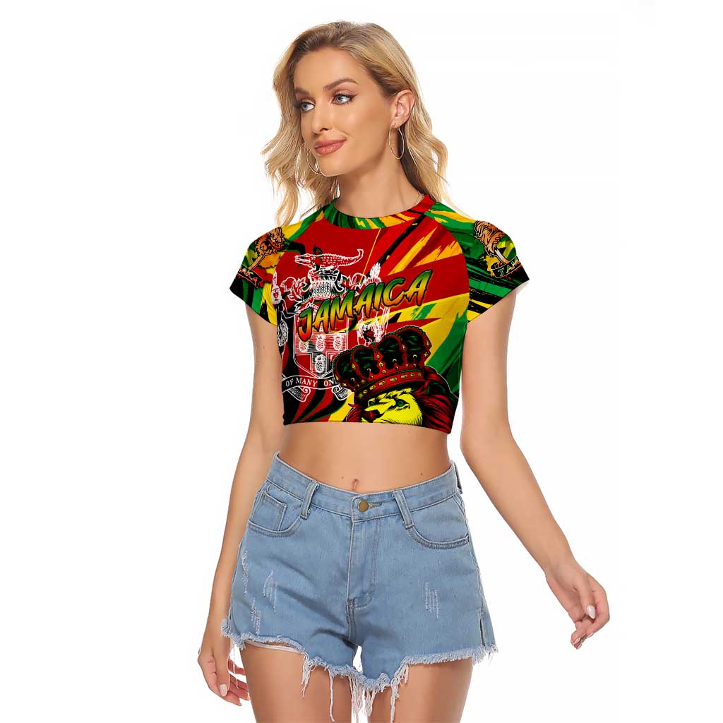 Jamaica Lion Raglan Cropped T Shirt Coat Of Arms Rastafarianism