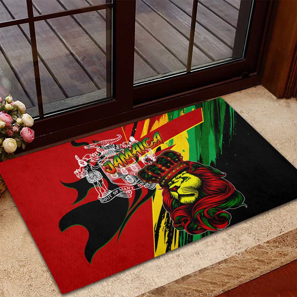 Jamaica Lion Rubber Doormat Coat Of Arms Rastafarianism