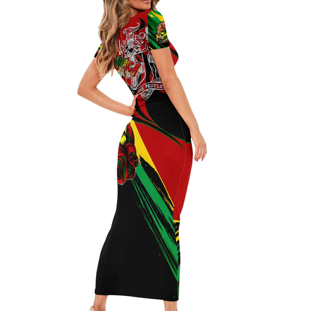 Jamaica Lion Short Sleeve Bodycon Dress Coat Of Arms Rastafarianism