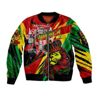 Jamaica Lion Sleeve Zip Bomber Jacket Coat Of Arms Rastafarianism