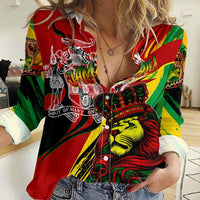Jamaica Lion Women Casual Shirt Coat Of Arms Rastafarianism