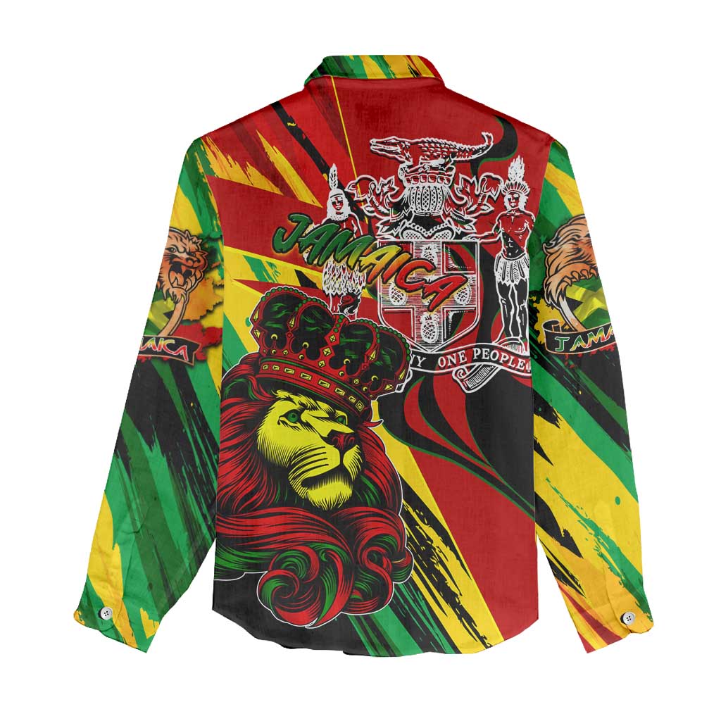 Jamaica Lion Women Casual Shirt Coat Of Arms Rastafarianism