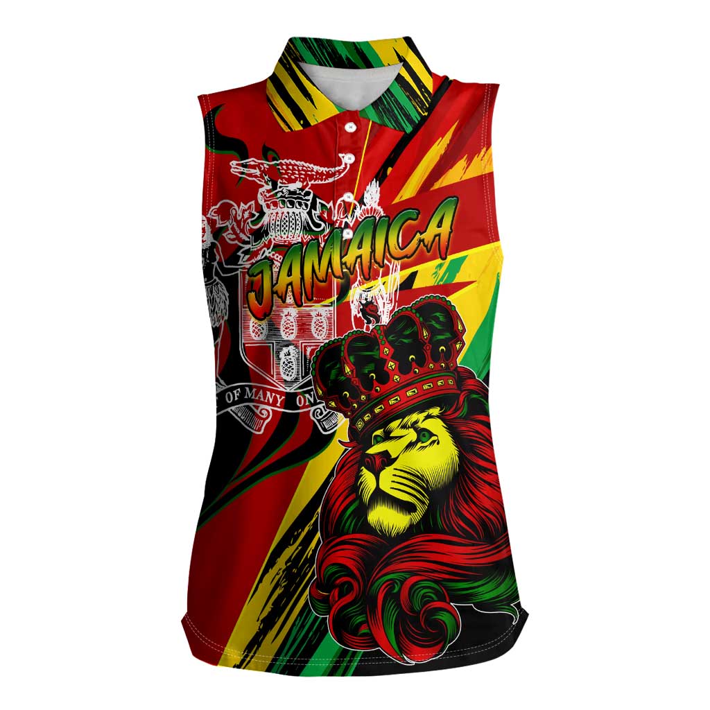 Jamaica Lion Women Sleeveless Polo Shirt Coat Of Arms Rastafarianism