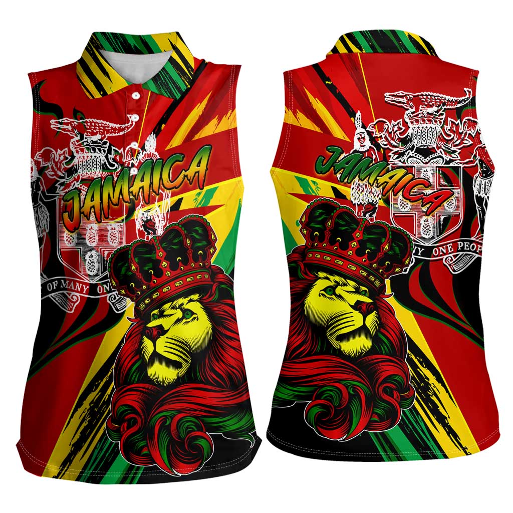 Jamaica Lion Women Sleeveless Polo Shirt Coat Of Arms Rastafarianism