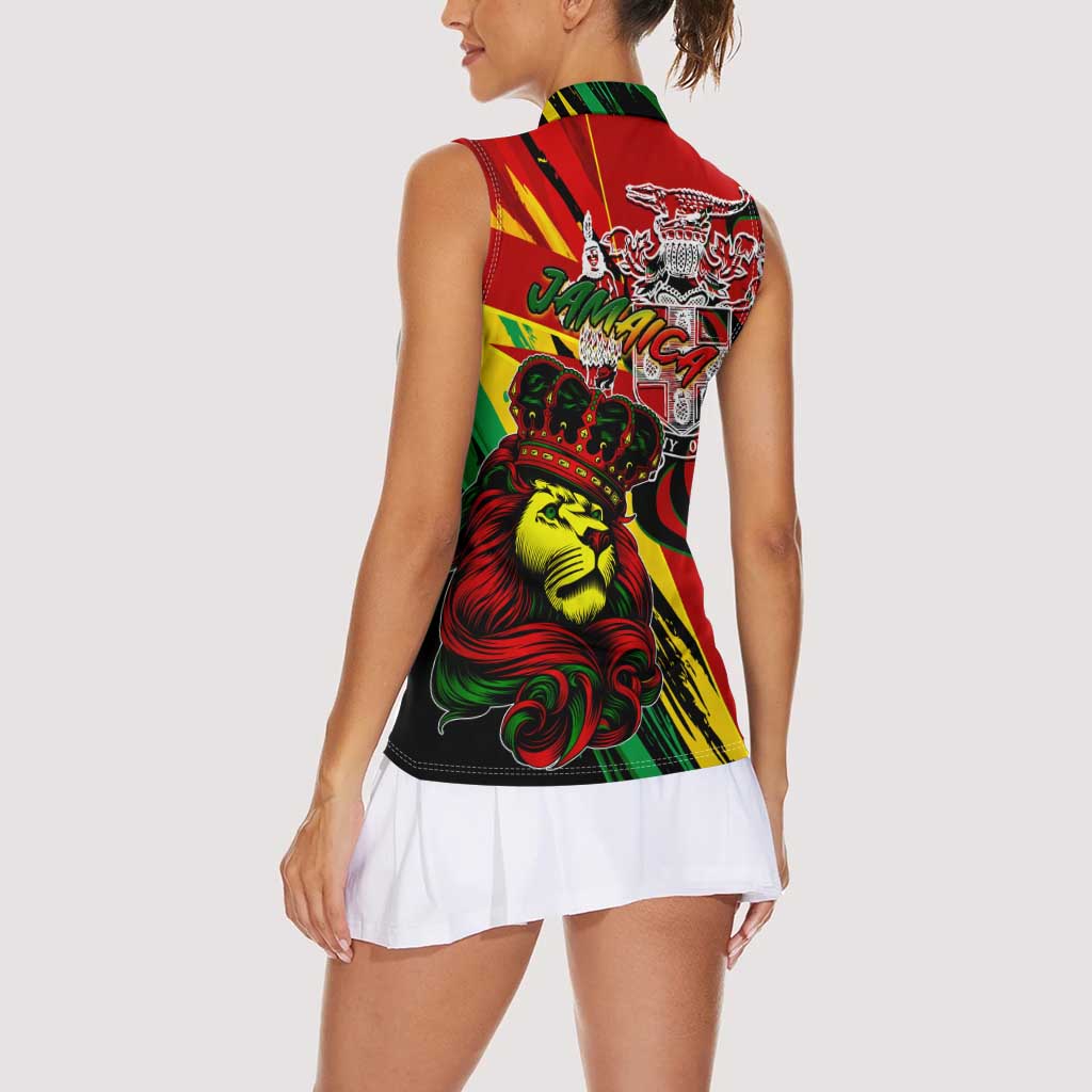 Jamaica Lion Women Sleeveless Polo Shirt Coat Of Arms Rastafarianism