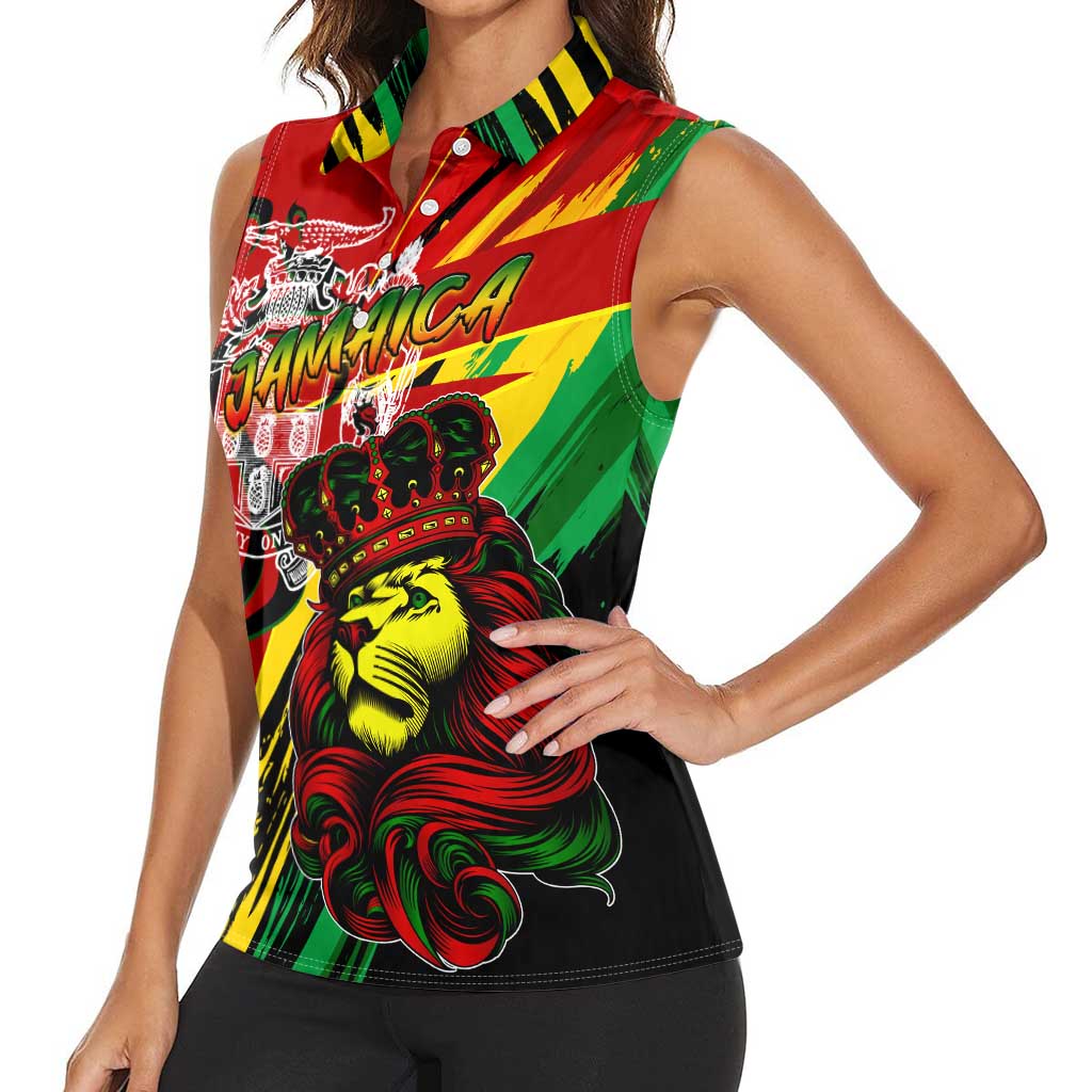 Jamaica Lion Women Sleeveless Polo Shirt Coat Of Arms Rastafarianism
