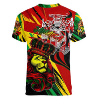Jamaica Lion Women V-Neck T-Shirt Coat Of Arms Rastafarianism