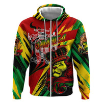 Jamaica Lion Zip Hoodie Coat Of Arms Rastafarianism