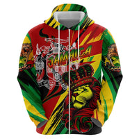 Jamaica Lion Zip Hoodie Coat Of Arms Rastafarianism