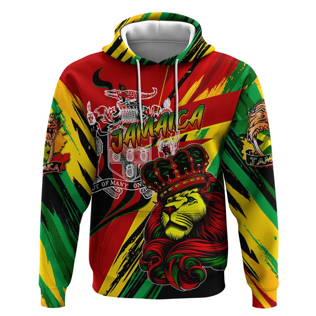 Jamaica Lion Zip Hoodie Coat Of Arms Rastafarianism