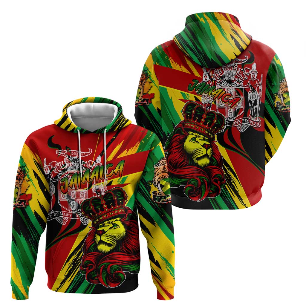 Jamaica Lion Zip Hoodie Coat Of Arms Rastafarianism