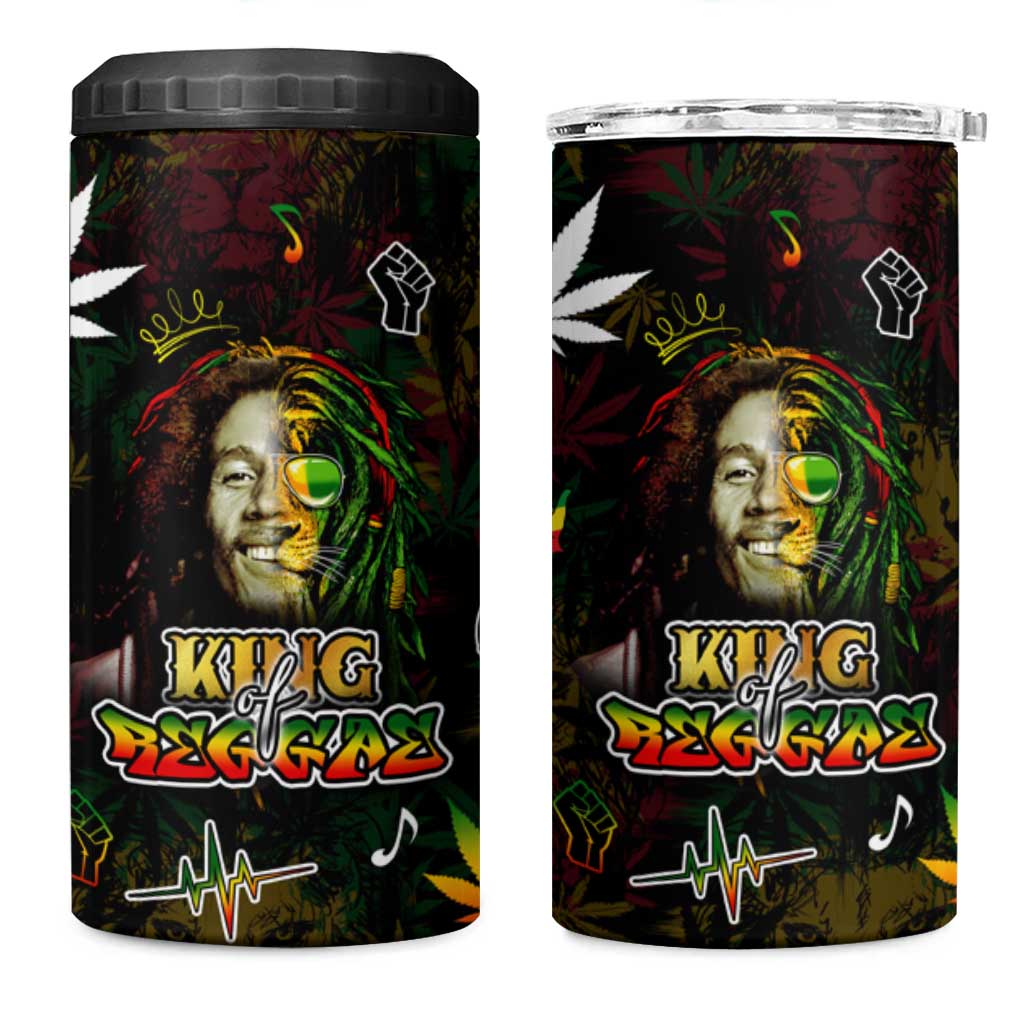 King Of Reggae 4 in 1 Can Cooler Tumbler Legend Bob Peace and Love