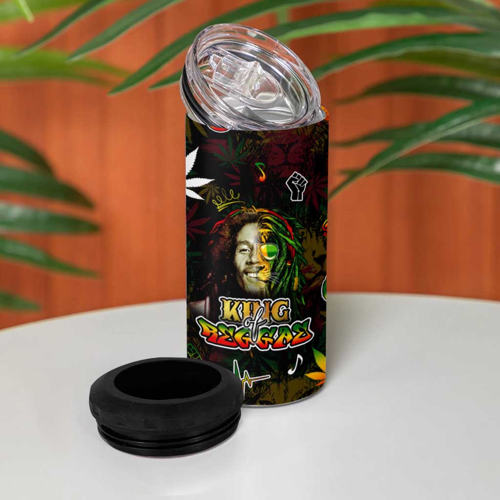 King Of Reggae 4 in 1 Can Cooler Tumbler Legend Bob Peace and Love