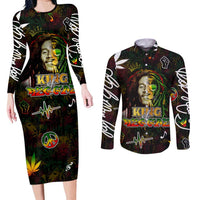 King Of Reggae Couples Matching Long Sleeve Bodycon Dress and Long Sleeve Button Shirt Legend Bob Peace and Love