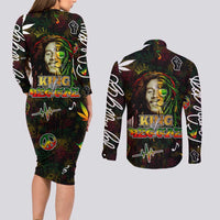 King Of Reggae Couples Matching Long Sleeve Bodycon Dress and Long Sleeve Button Shirt Legend Bob Peace and Love
