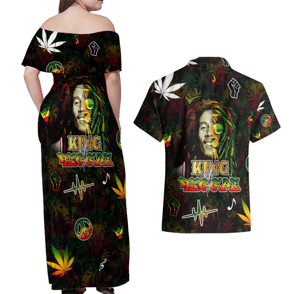 King Of Reggae Couples Matching Off Shoulder Maxi Dress and Hawaiian Shirt Legend Bob Peace and Love