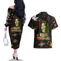 King Of Reggae Couples Matching Off The Shoulder Long Sleeve Dress and Hawaiian Shirt Legend Bob Peace and Love
