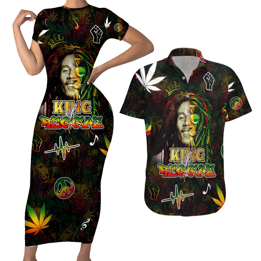 King Of Reggae Couples Matching Short Sleeve Bodycon Dress and Hawaiian Shirt Legend Bob Peace and Love