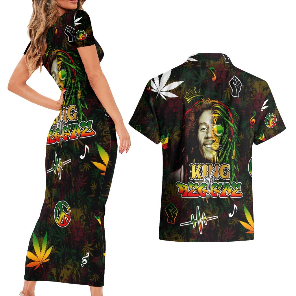 King Of Reggae Couples Matching Short Sleeve Bodycon Dress and Hawaiian Shirt Legend Bob Peace and Love