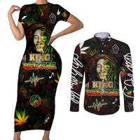 King Of Reggae Couples Matching Short Sleeve Bodycon Dress and Long Sleeve Button Shirt Legend Bob Peace and Love