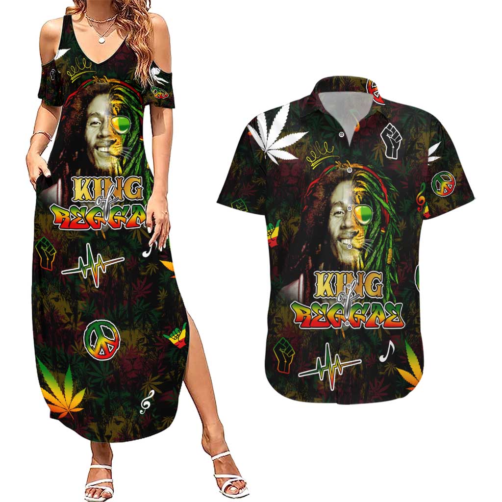 King Of Reggae Couples Matching Summer Maxi Dress and Hawaiian Shirt Legend Bob Peace and Love