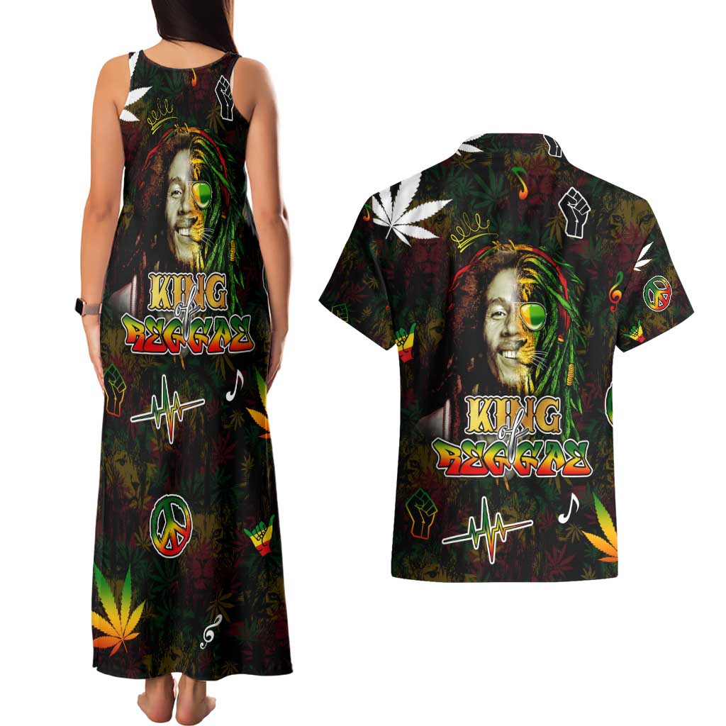 King Of Reggae Couples Matching Tank Maxi Dress and Hawaiian Shirt Legend Bob Peace and Love