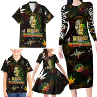 King Of Reggae Family Matching Long Sleeve Bodycon Dress and Hawaiian Shirt Legend Bob Peace and Love