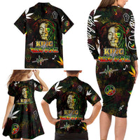King Of Reggae Family Matching Long Sleeve Bodycon Dress and Hawaiian Shirt Legend Bob Peace and Love
