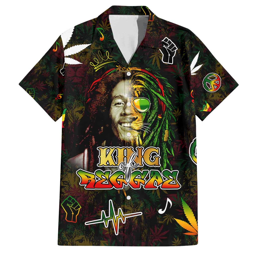 King Of Reggae Family Matching Long Sleeve Bodycon Dress and Hawaiian Shirt Legend Bob Peace and Love