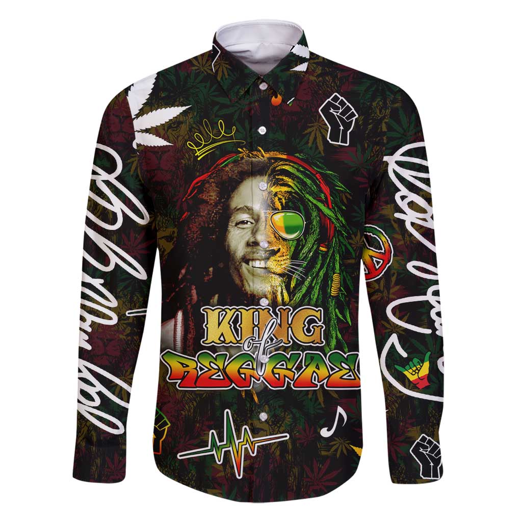 King Of Reggae Family Matching Long Sleeve Bodycon Dress and Hawaiian Shirt Legend Bob Peace and Love