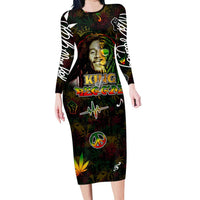 King Of Reggae Family Matching Long Sleeve Bodycon Dress and Hawaiian Shirt Legend Bob Peace and Love