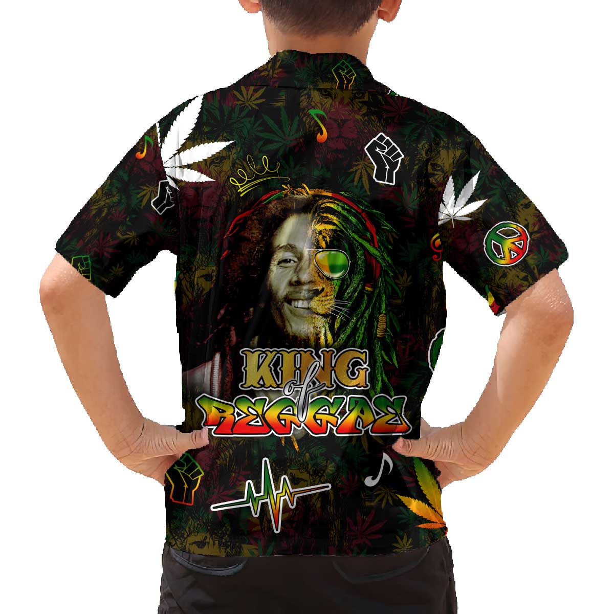 King Of Reggae Family Matching Off The Shoulder Long Sleeve Dress and Hawaiian Shirt Legend Bob Peace and Love