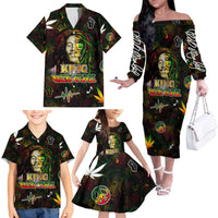 King Of Reggae Family Matching Off The Shoulder Long Sleeve Dress and Hawaiian Shirt Legend Bob Peace and Love