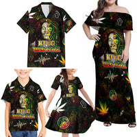 King Of Reggae Family Matching Off Shoulder Maxi Dress and Hawaiian Shirt Legend Bob Peace and Love