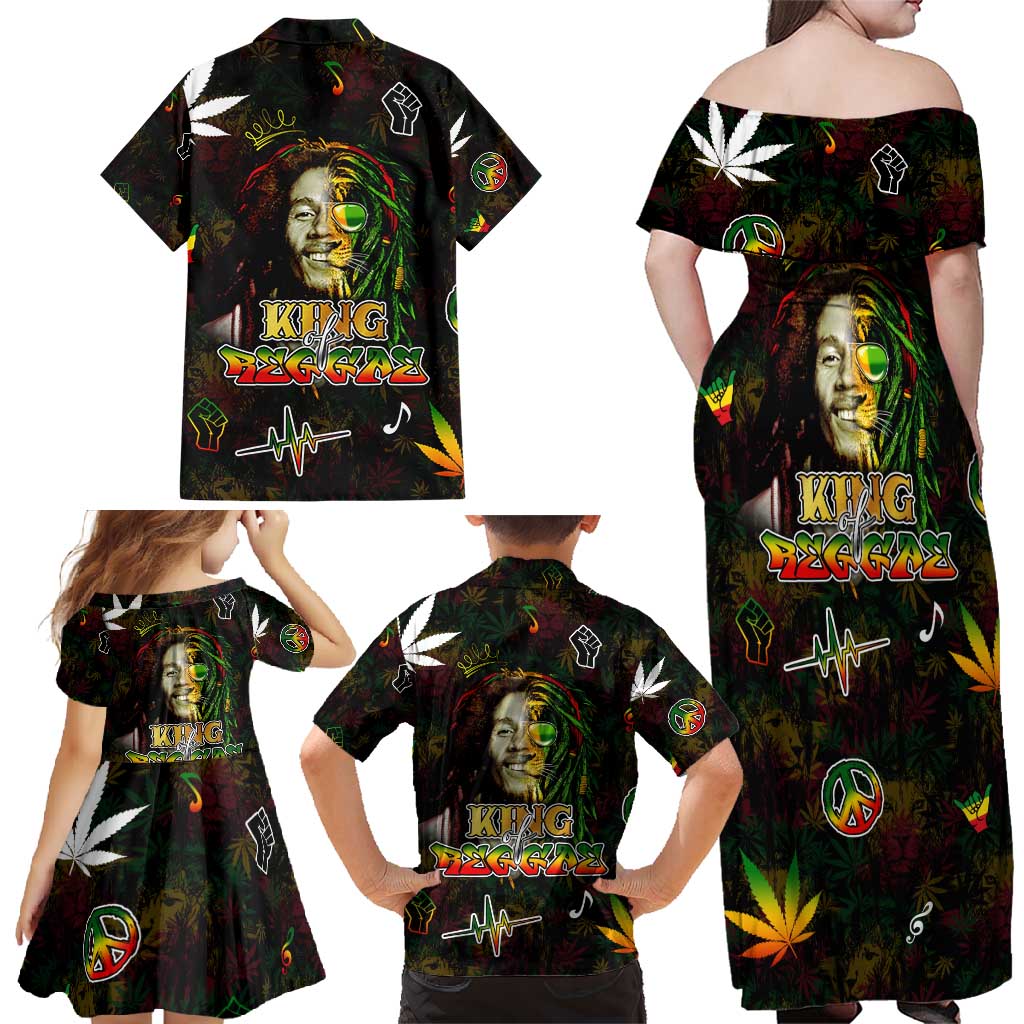 King Of Reggae Family Matching Off Shoulder Maxi Dress and Hawaiian Shirt Legend Bob Peace and Love