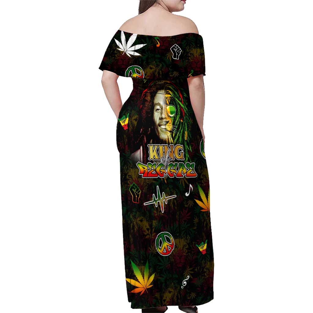 King Of Reggae Family Matching Off Shoulder Maxi Dress and Hawaiian Shirt Legend Bob Peace and Love
