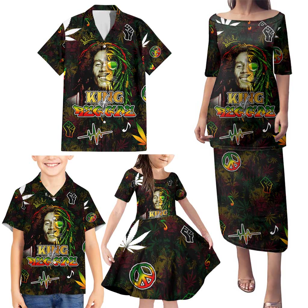 King Of Reggae Family Matching Puletasi and Hawaiian Shirt Legend Bob Peace and Love