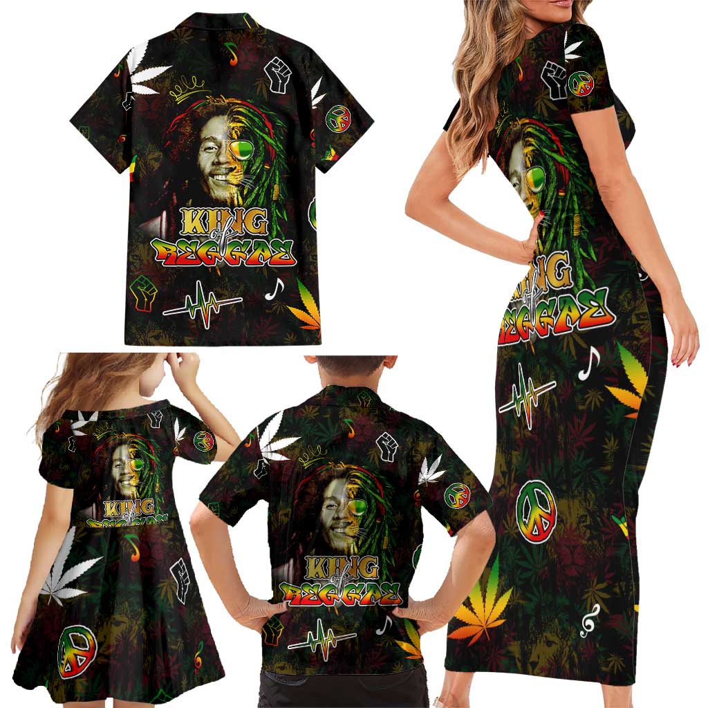 King Of Reggae Family Matching Short Sleeve Bodycon Dress and Hawaiian Shirt Legend Bob Peace and Love