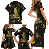 King Of Reggae Family Matching Short Sleeve Bodycon Dress and Hawaiian Shirt Legend Bob Peace and Love