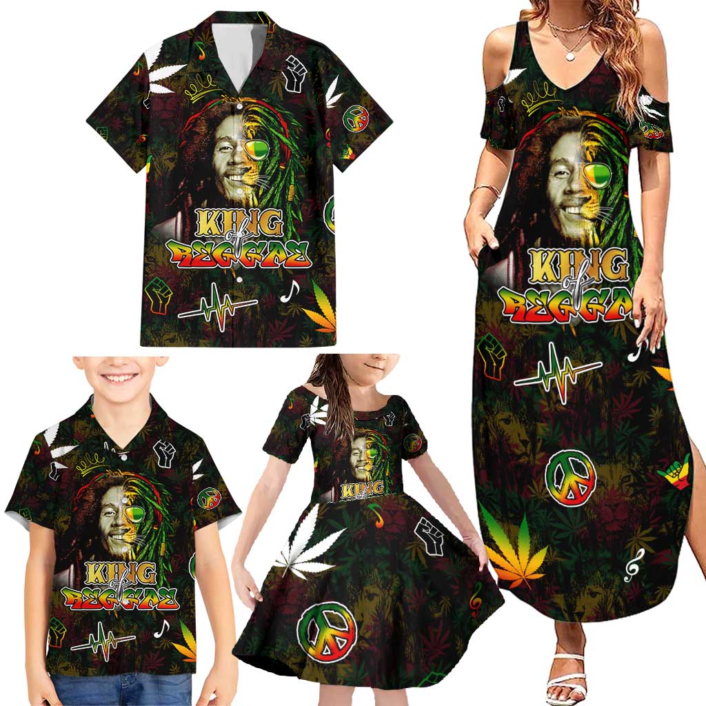 King Of Reggae Family Matching Summer Maxi Dress and Hawaiian Shirt Legend Bob Peace and Love