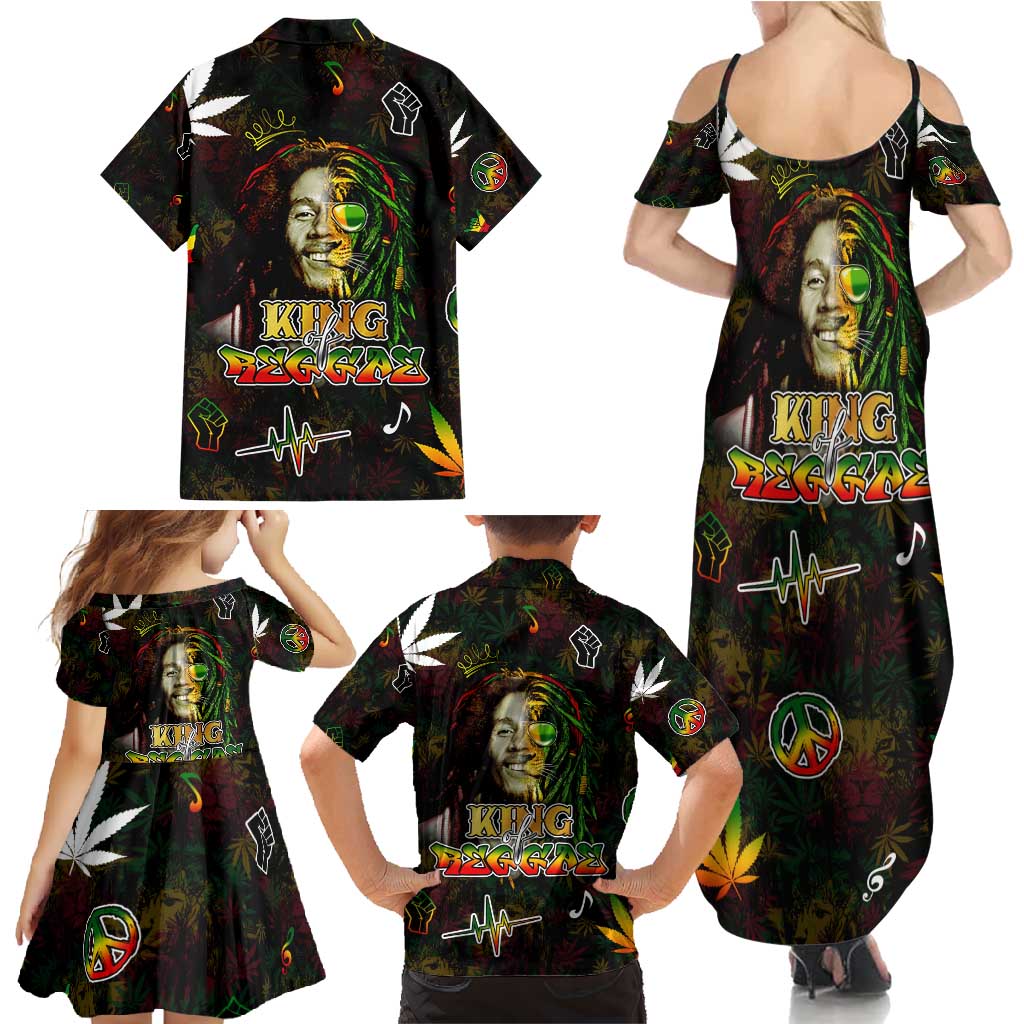 King Of Reggae Family Matching Summer Maxi Dress and Hawaiian Shirt Legend Bob Peace and Love
