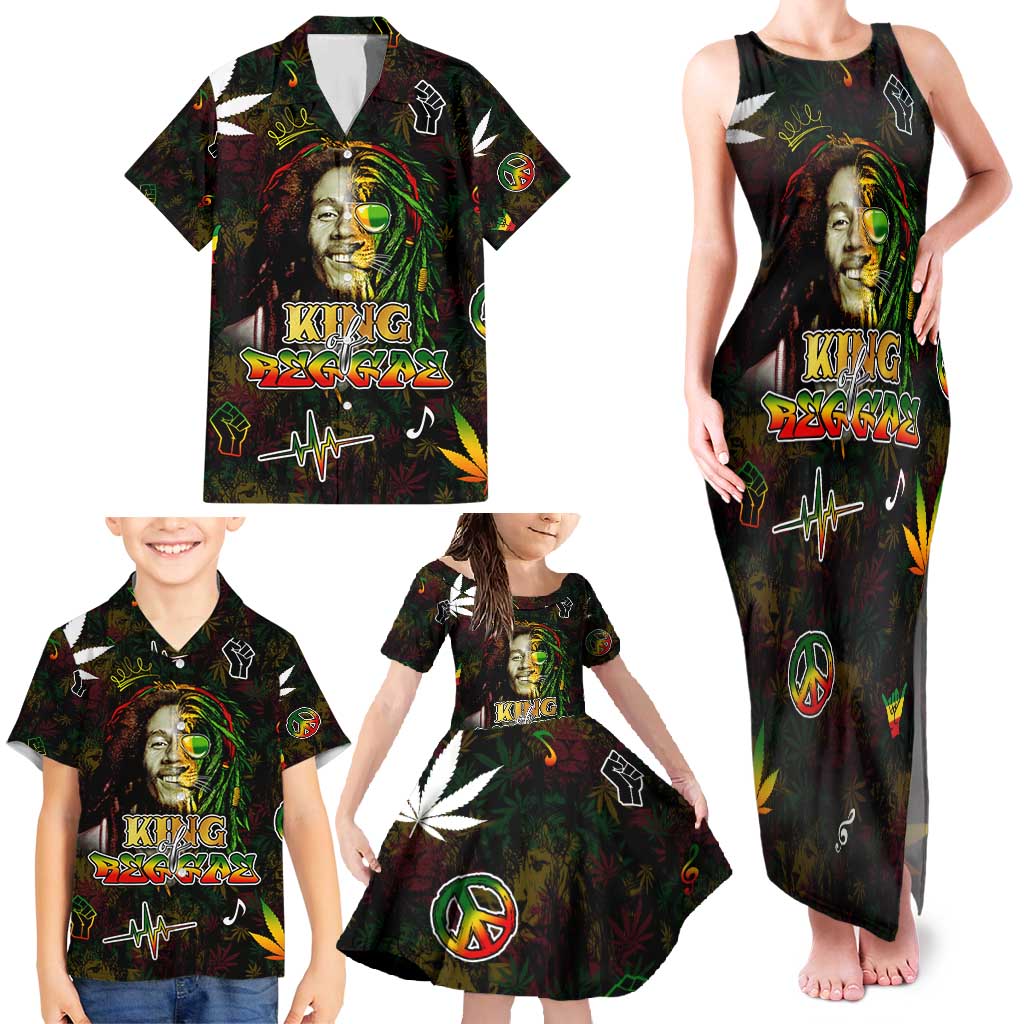 King Of Reggae Family Matching Tank Maxi Dress and Hawaiian Shirt Legend Bob Peace and Love
