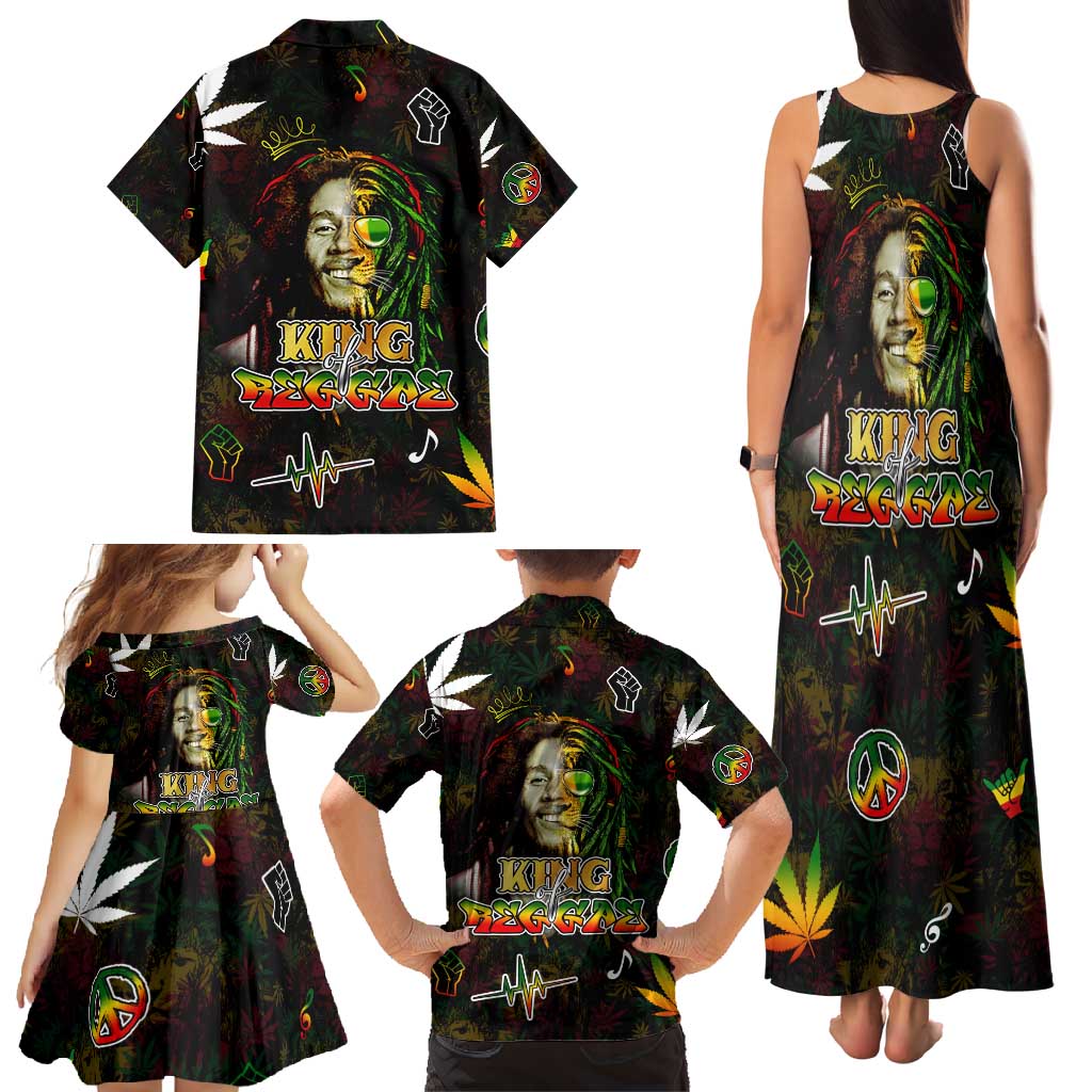 King Of Reggae Family Matching Tank Maxi Dress and Hawaiian Shirt Legend Bob Peace and Love