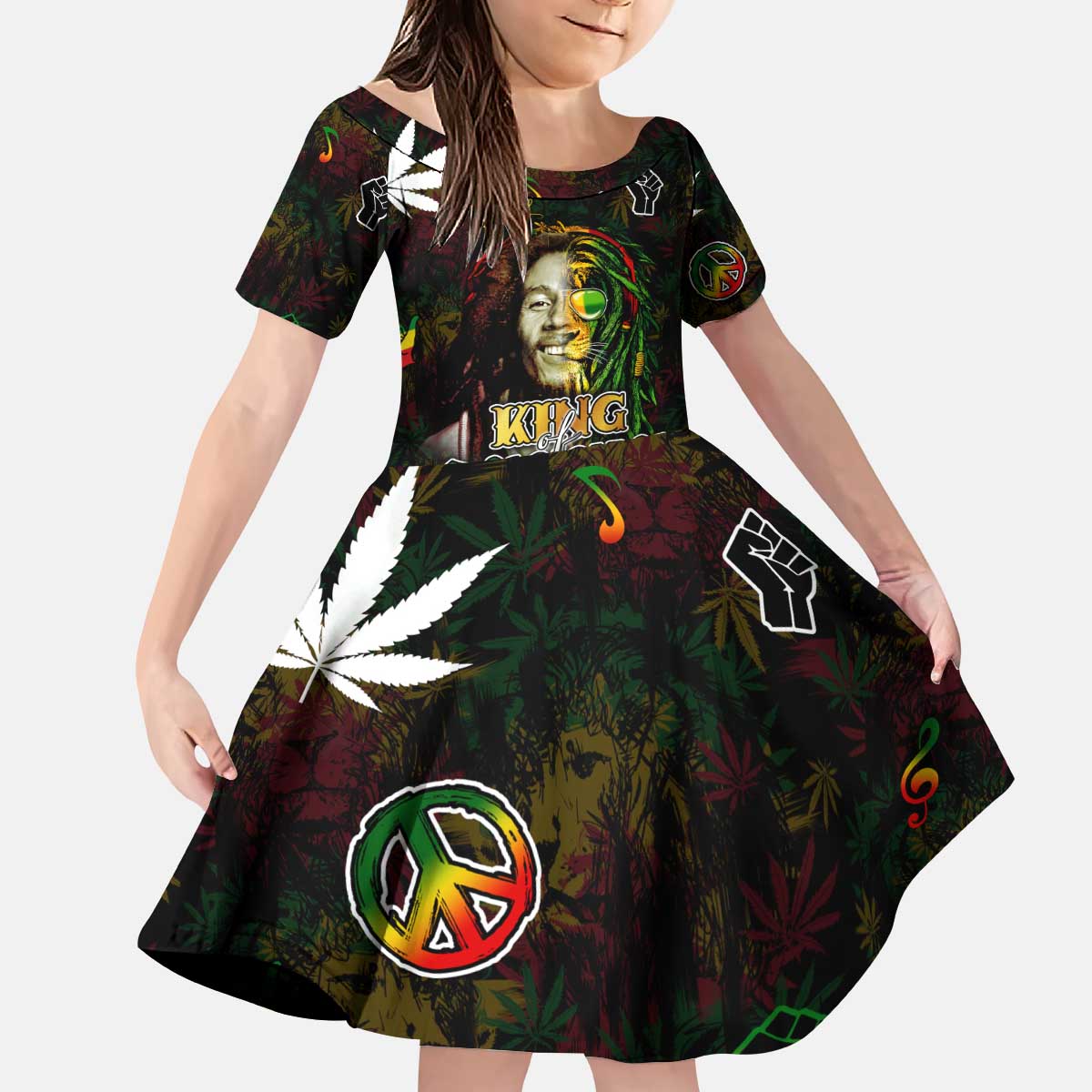 King Of Reggae Kid Short Sleeve Dress Legend Bob Peace and Love