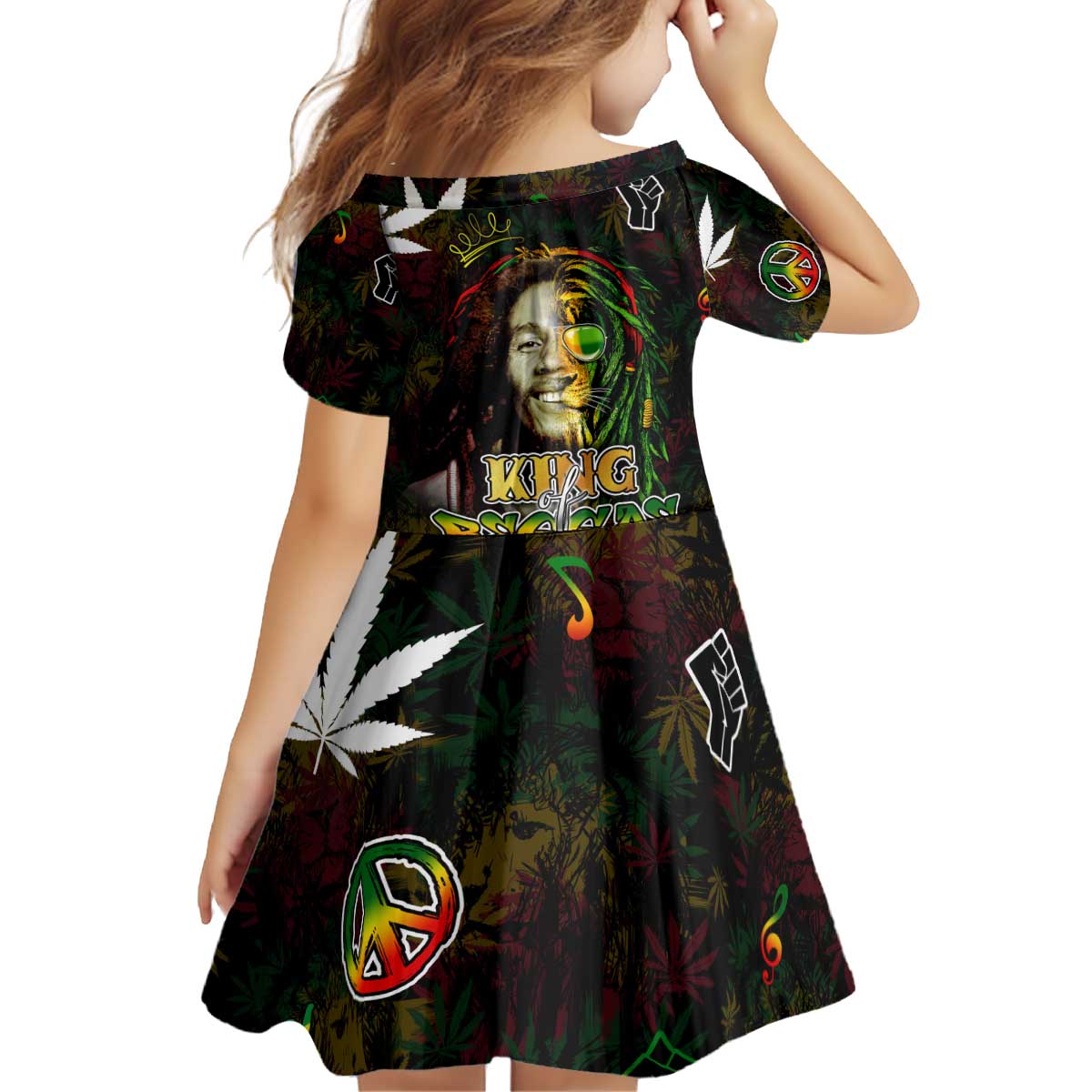 King Of Reggae Kid Short Sleeve Dress Legend Bob Peace and Love