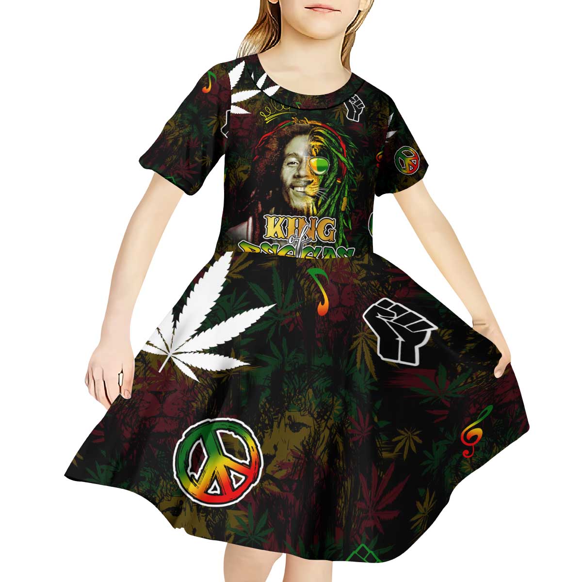 King Of Reggae Kid Short Sleeve Dress Legend Bob Peace and Love