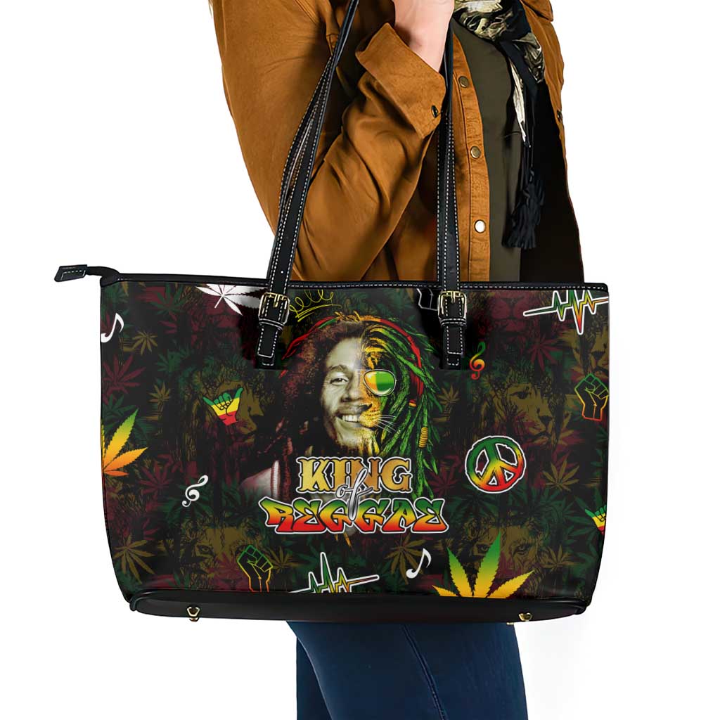 King Of Reggae Leather Tote Bag Legend Bob Peace and Love